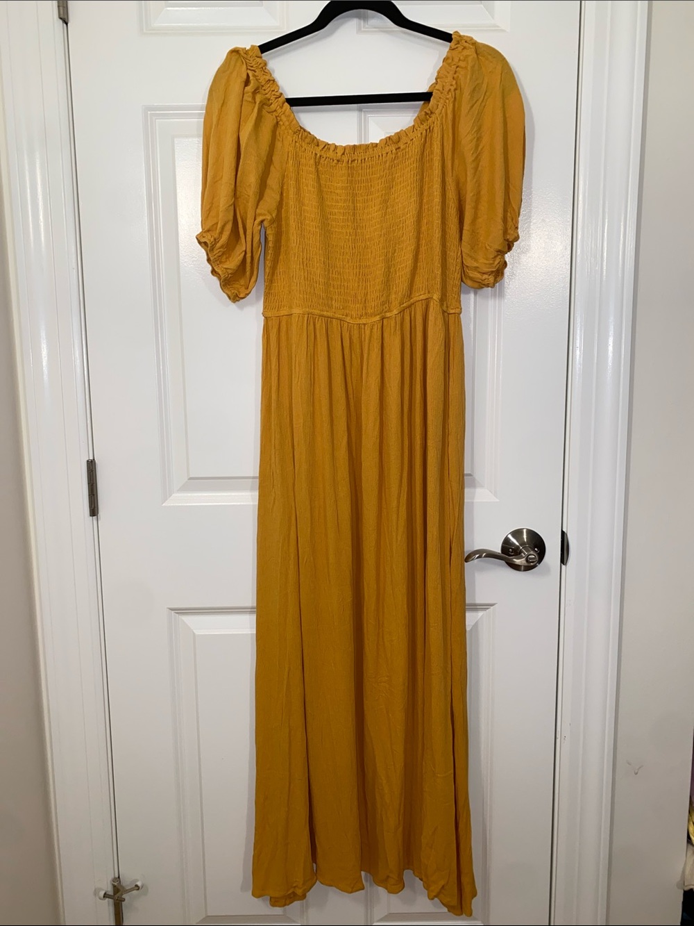 Cupshe Mustard Yellow Smocked Maxi Dress with Puff Sleeves